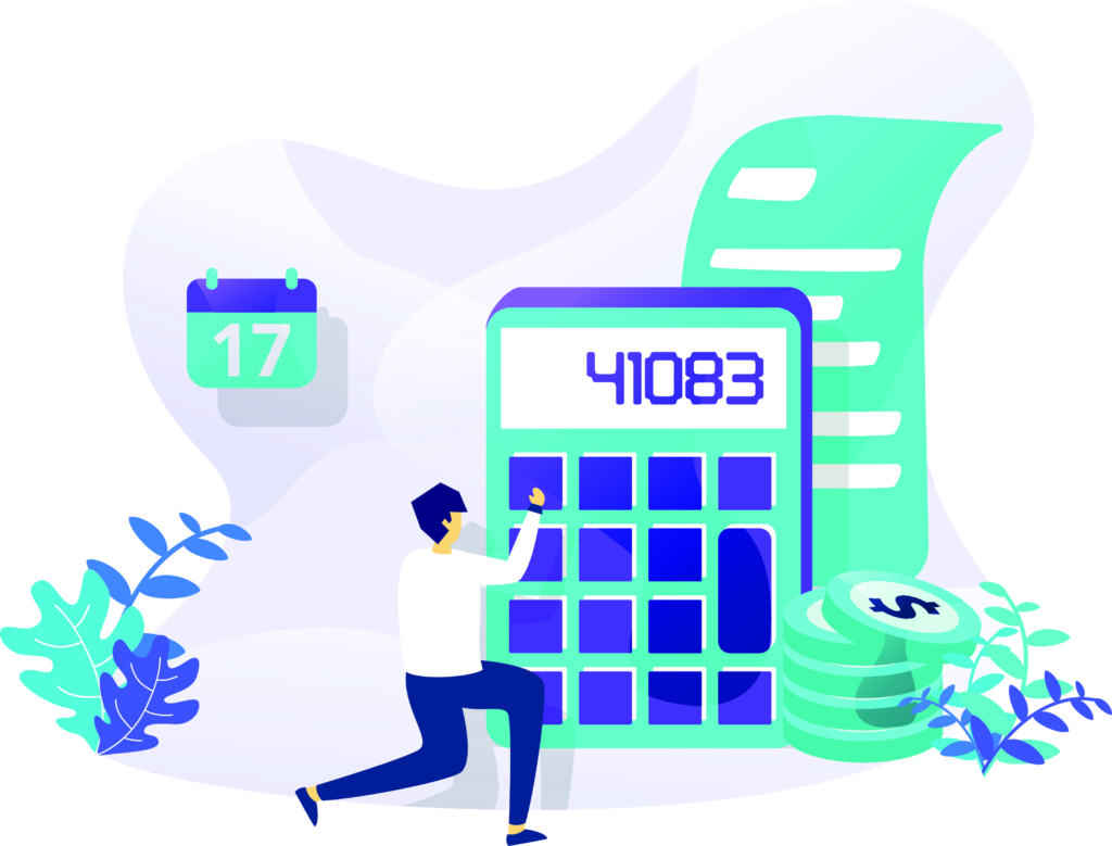 This image shows a vector image a boy is calculating and a calculator image is there